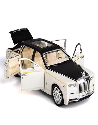 Rolls Royce Phantom Model Car 1:32 Scale Exclusive Alloy Metal Car Pull Back Die-cast Car Toy car with Openable Doors & Light Music Boys Toys for Kids (Phantom 1:32) (COLOUR WHITE & BLAC )